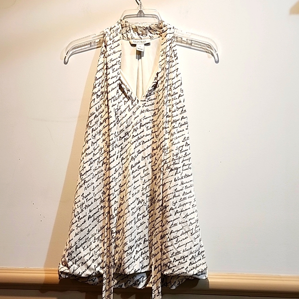 Sleeveless Script-Print Tunic Halter Top - White/Black